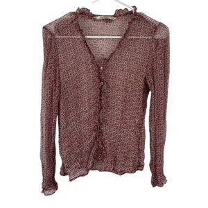 Zara Women Size‎ Medium Long Sleeve Sheer Blouse Multicolored Abstract Ruffle.